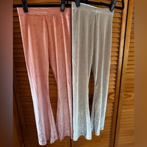 Old Navy Girls Ribbed Velvet Leggings - Dusty Pink & Light Gray